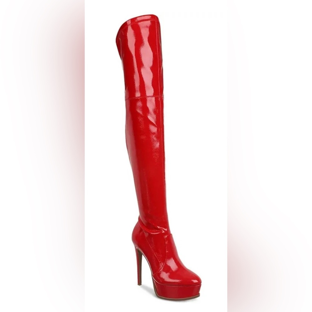 Thalia Sodi Womens SILENA Faux Leather Platform Over-The-Knee Boots | Red